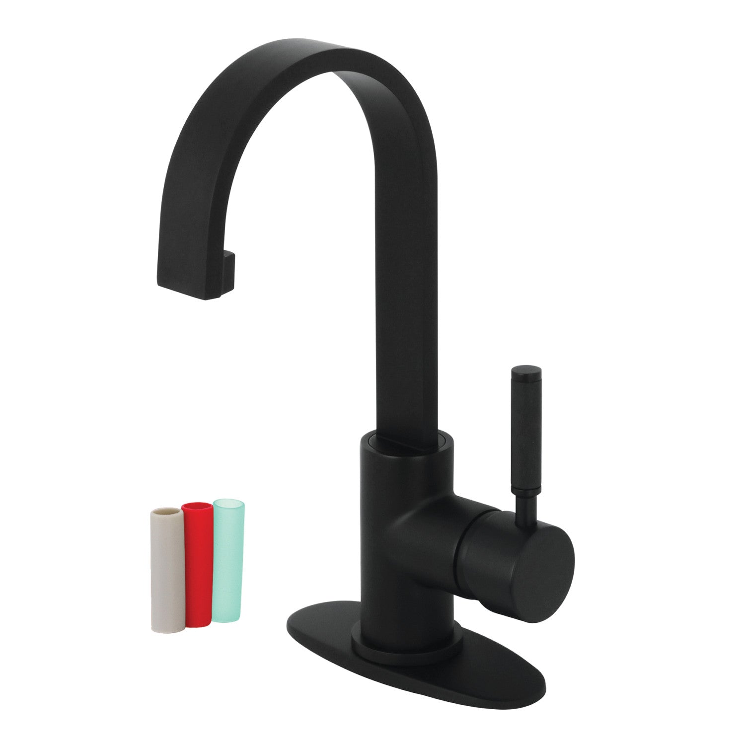 Kingston Sona LS8210DKL - Kaiser One-Handle 1-Hole Bathroom Faucet with Deck Plate and Push Pop-Up Drain, Matte Black — image 1